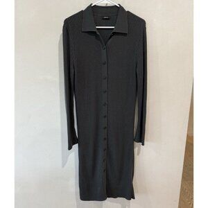 Akris Punto Sweater Button Up Knit Long Sleeve Collared Dress Gray Ribbed US 12
